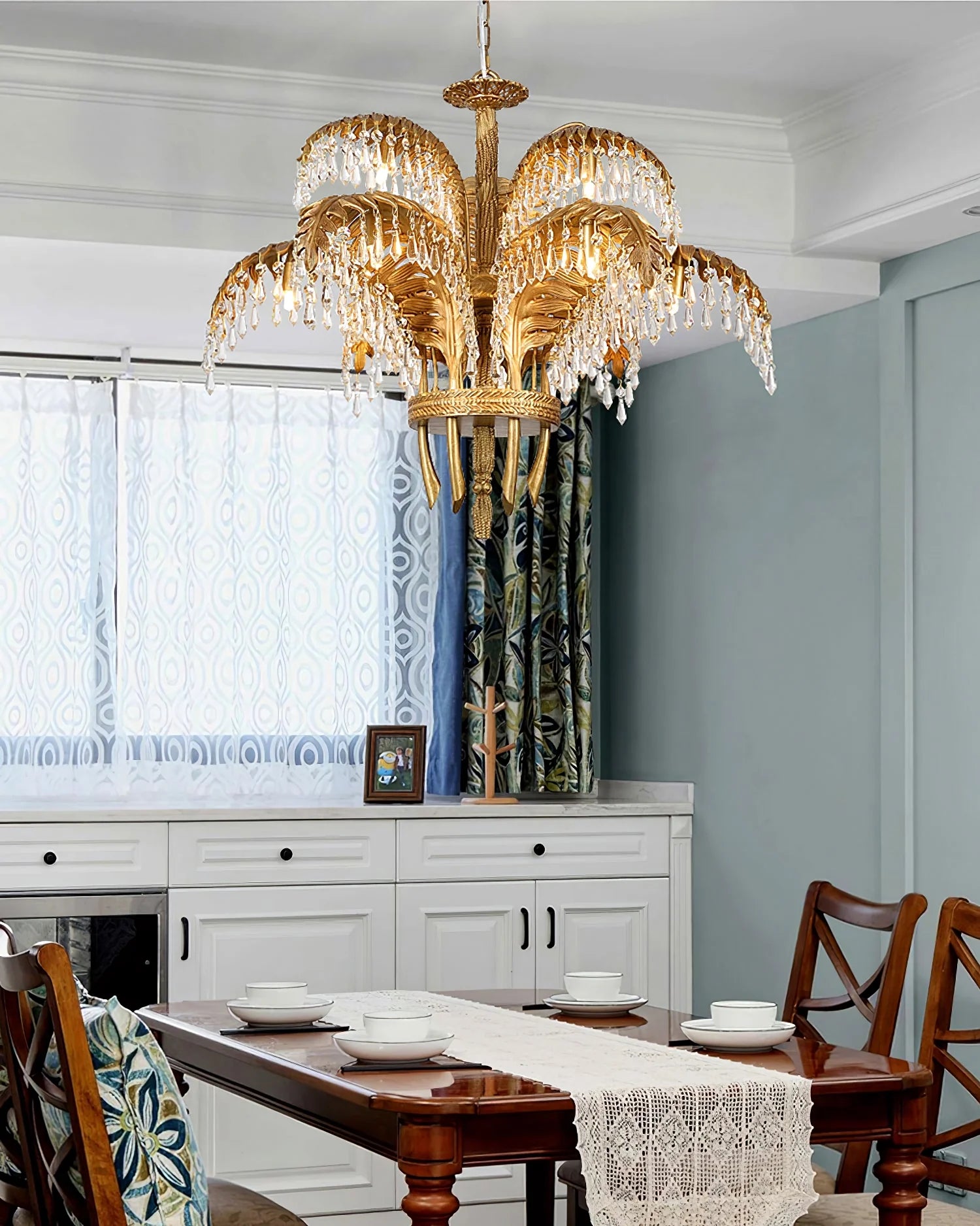 Brass Palm Leaf Crystal Chandelier - Nuvé