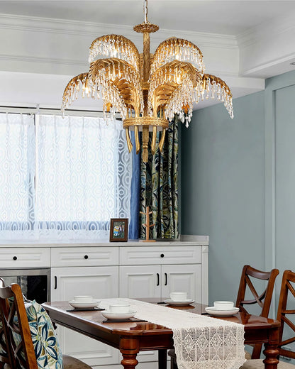 Brass Palm Leaf Crystal Chandelier - Nuvé