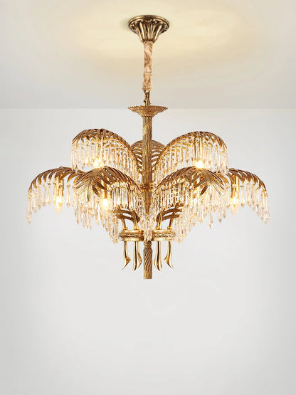 Brass Palm Leaf Crystal Chandelier - Nuvé