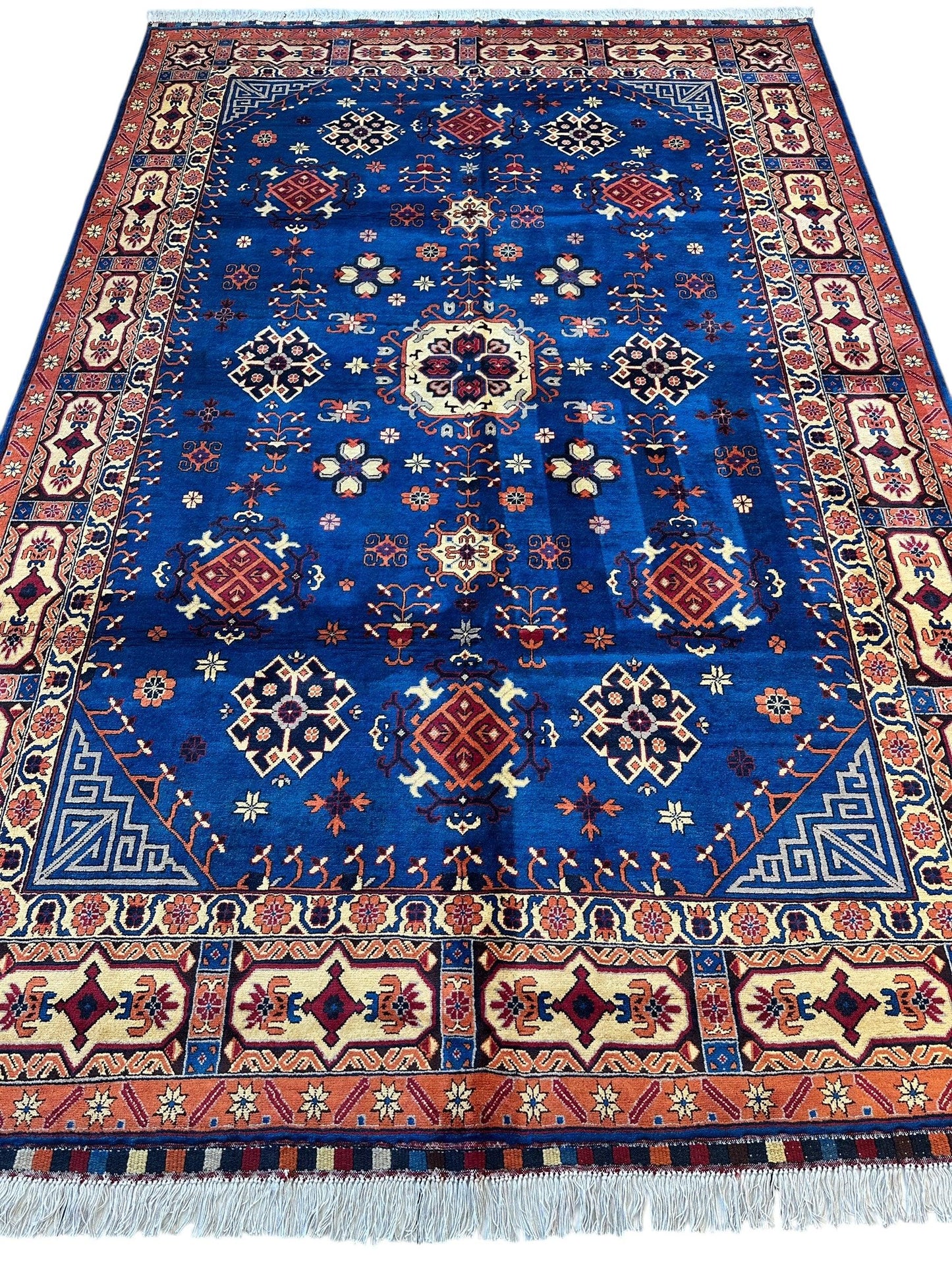 Hand-Knotted Afghan Kazak Rug – 6'6" x 9'7" – Vibrant Geometric Design in 100% Wool - Nuvé