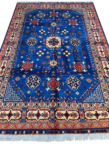 Hand-Knotted Afghan Kazak Rug – 6'6" x 9'7" – Vibrant Geometric Design in 100% Wool - Nuvé