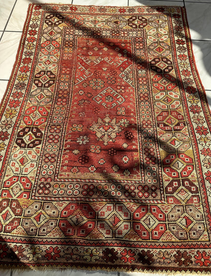 Antique Turkish Wool Distressed Prayer Rug 4’3” x 5’11” - Nuvé