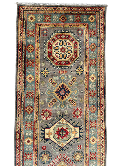 Hand-Knotted Afghan Kazak Wool Runner Rug – 2'7" x 12'3" – Traditional Geometric Design - Nuvé