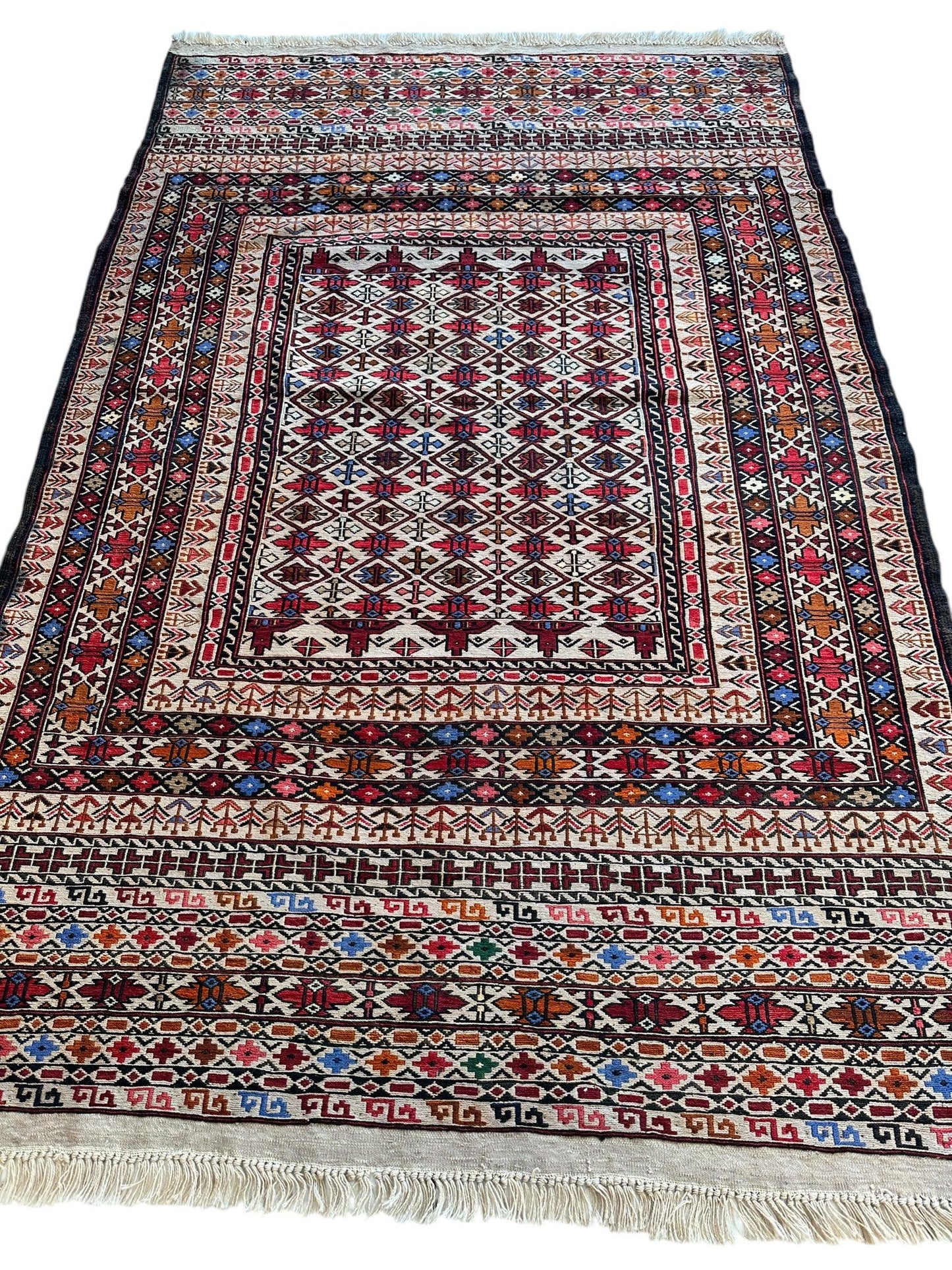 Hand-Woven Afghani Maliki Soumak Wool Kilim Rug - 4'2" x 6'6" - Nuvé