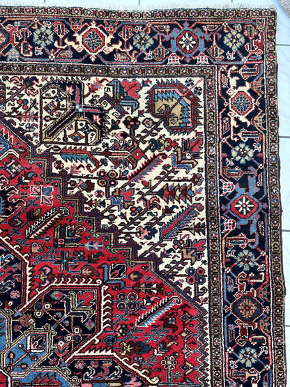 Hand-Knotted Persian Heriz Wool Rug – 9’ x 12’ – Geometric Medallion Design - Nuvé