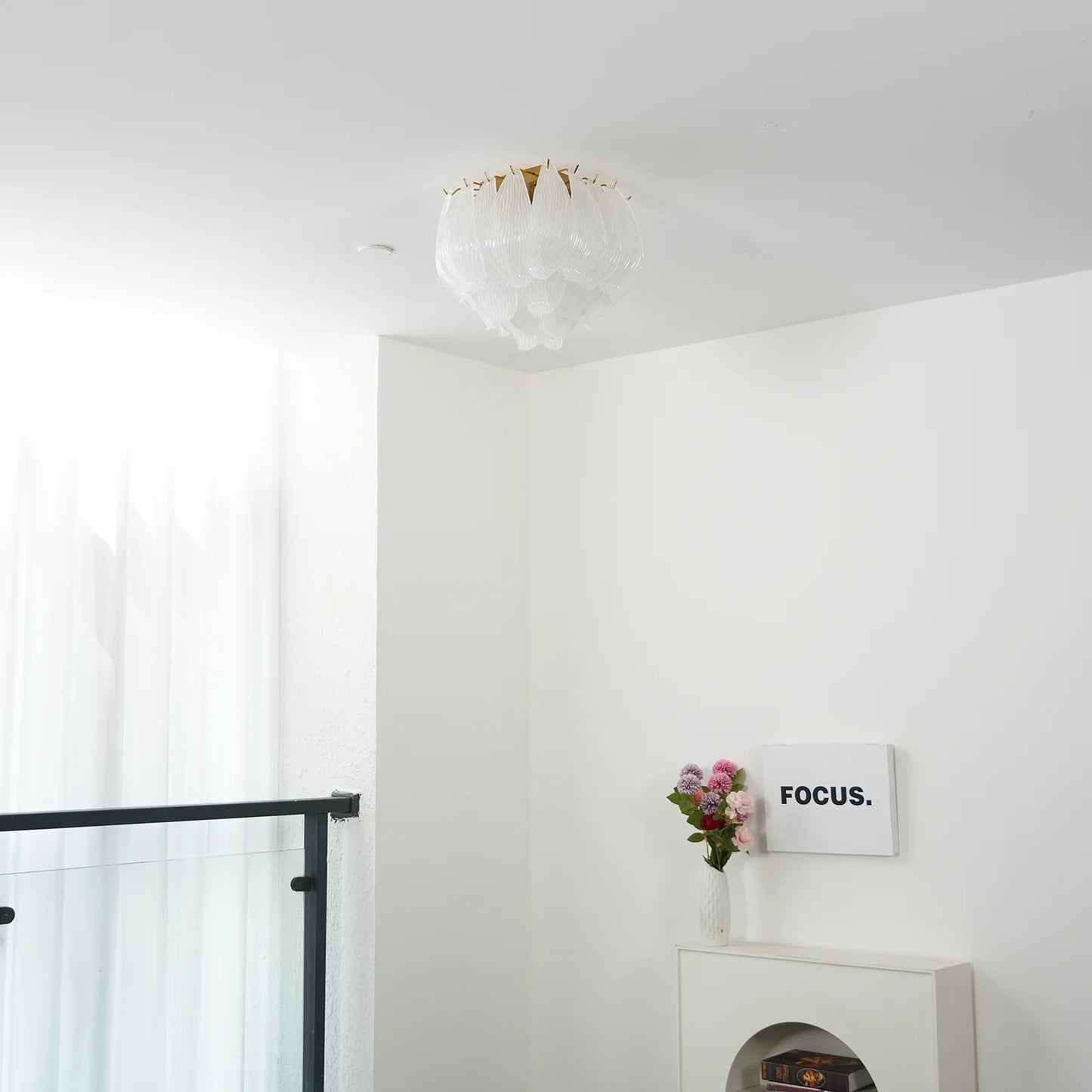 Carved Glass Leaves Murano Ceiling Lamp - Nuvé