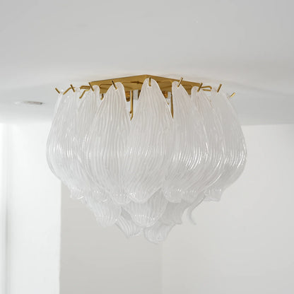 Carved Glass Leaves Murano Ceiling Lamp - Nuvé