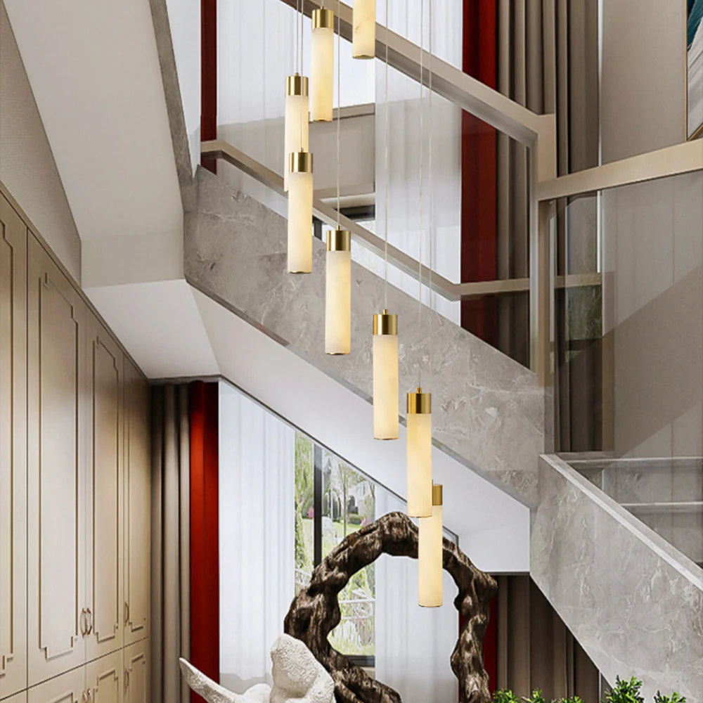 Cylindrical Celestial Alabaster Cascade Chandelier - Nuvé