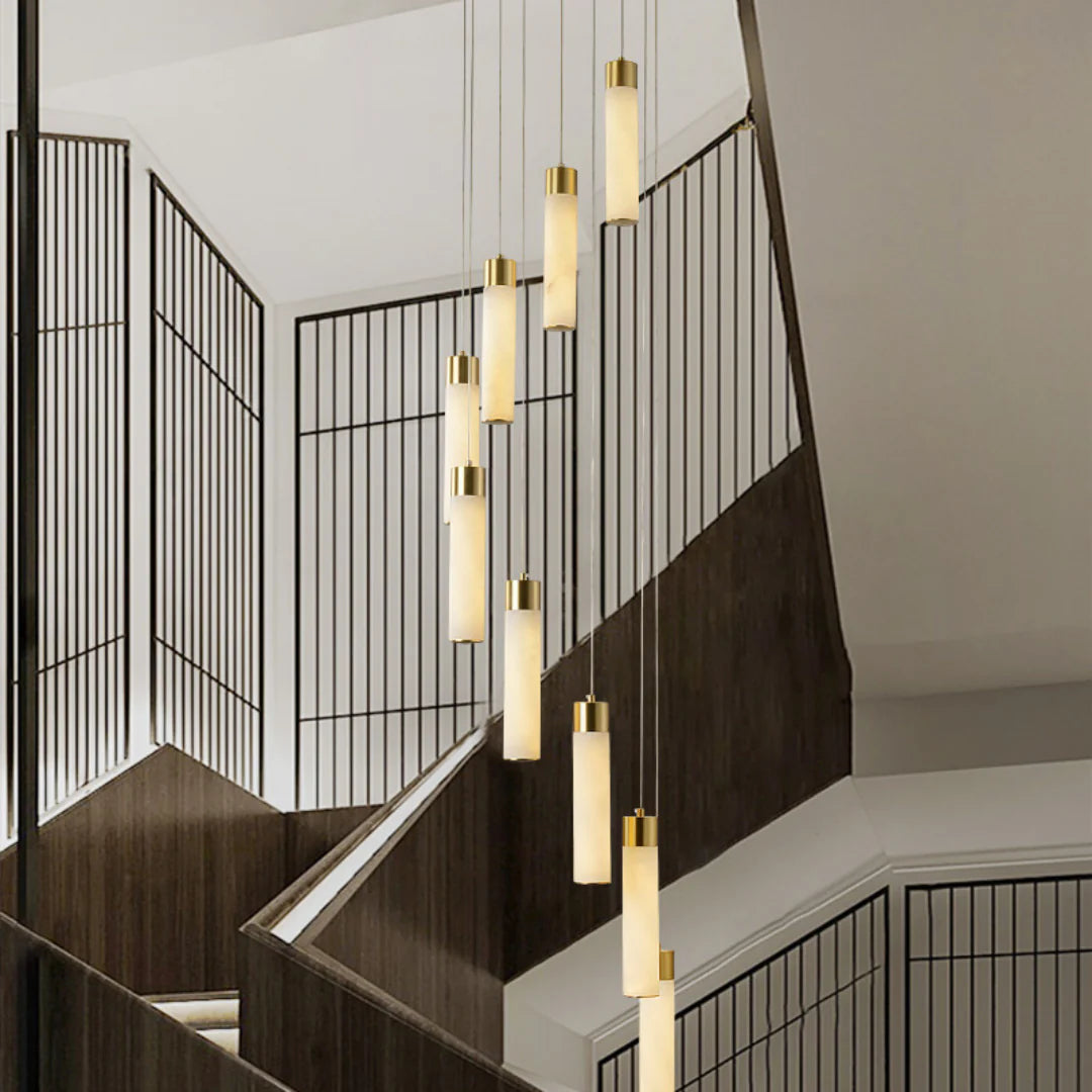 Cylindrical Celestial Alabaster Cascade Chandelier - Nuvé