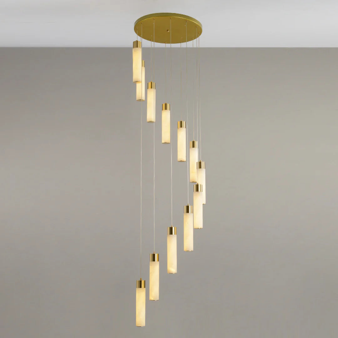 Cylindrical Celestial Alabaster Cascade Chandelier - Nuvé