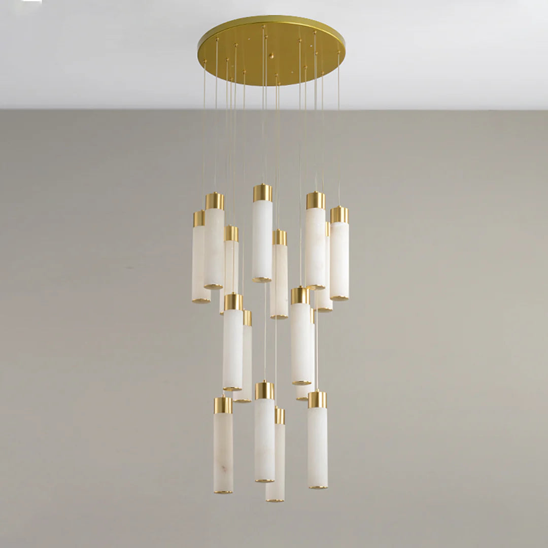 Cylindrical Celestial Alabaster Cascade Chandelier - Nuvé