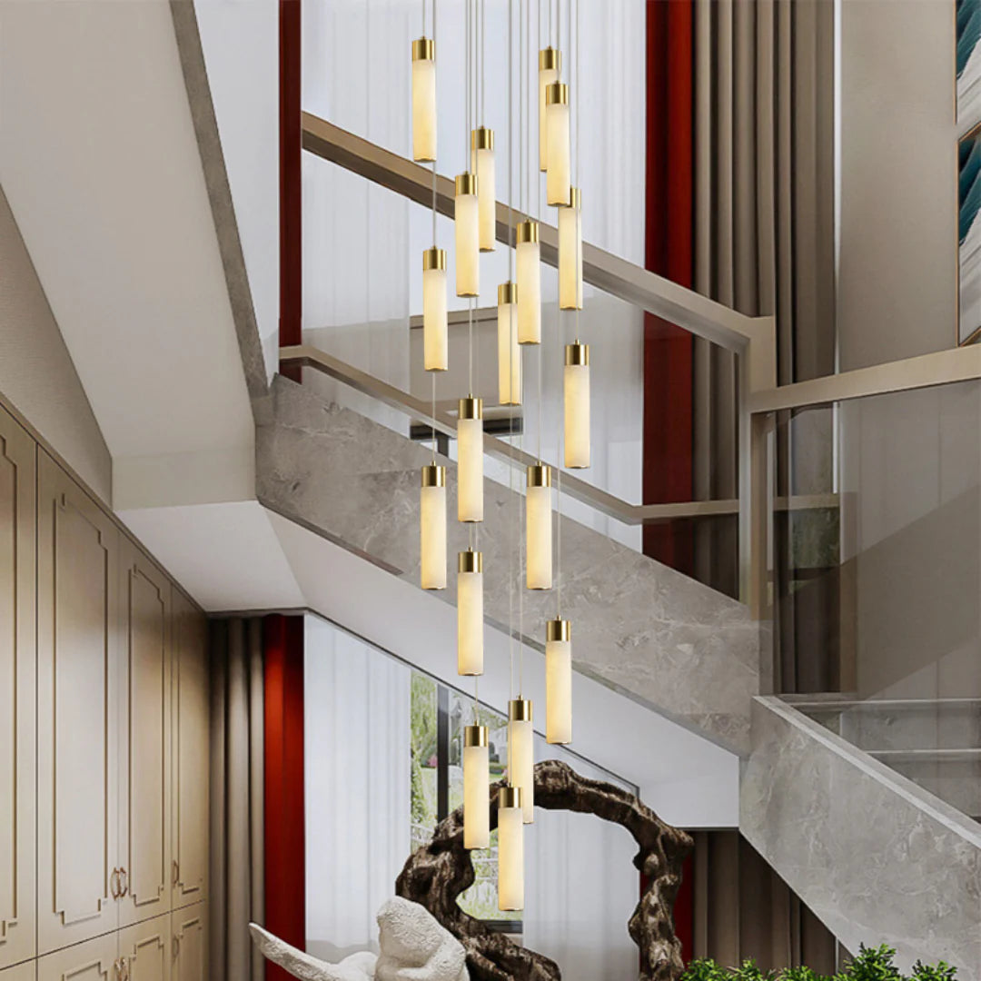 Cylindrical Celestial Alabaster Cascade Chandelier - Nuvé