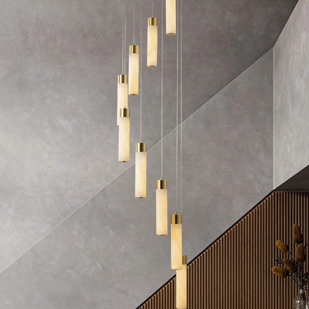 Cylindrical Celestial Alabaster Cascade Chandelier - Nuvé