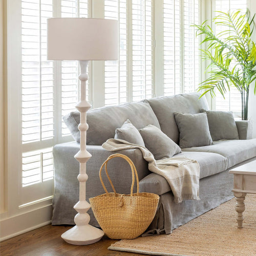 Coastal White Floor Lamp with Linen Shade - Nuvé