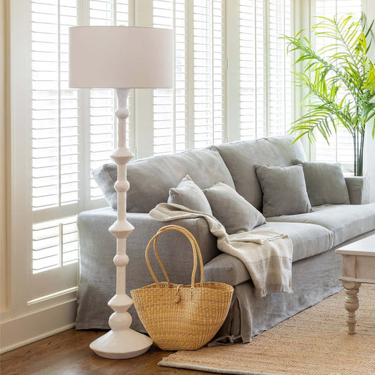 Coastal White Floor Lamp with Linen Shade - Nuvé