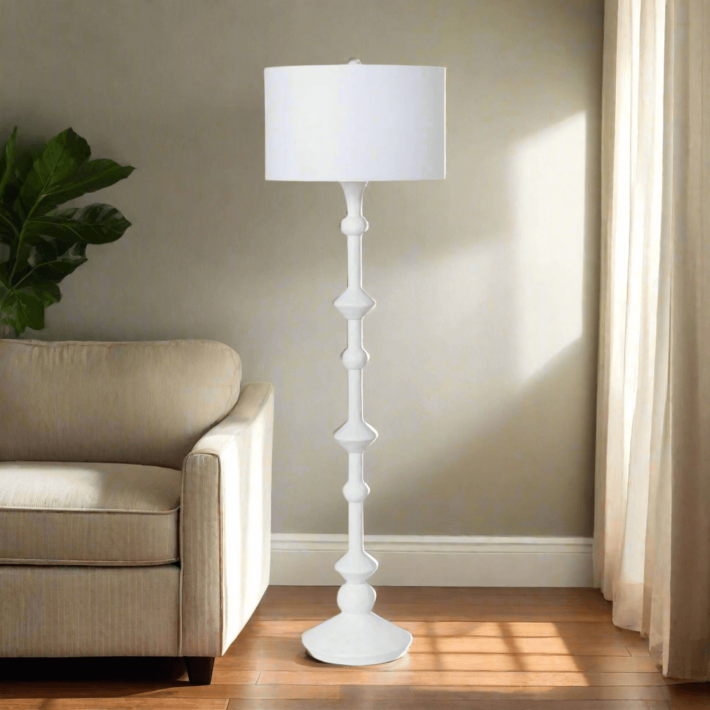 Coastal White Floor Lamp with Linen Shade - Nuvé