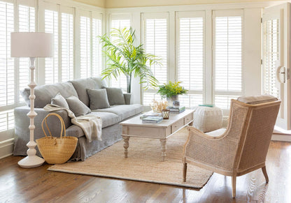 Coastal White Floor Lamp with Linen Shade - Nuvé
