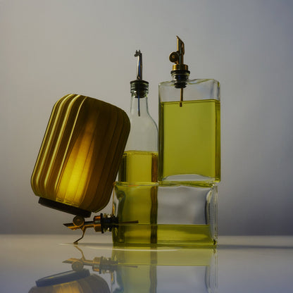 Wooj Design Cordless Mini Allium Lamp emitting warm light, shown on a modern table with decorative items, highlighting its compact design.