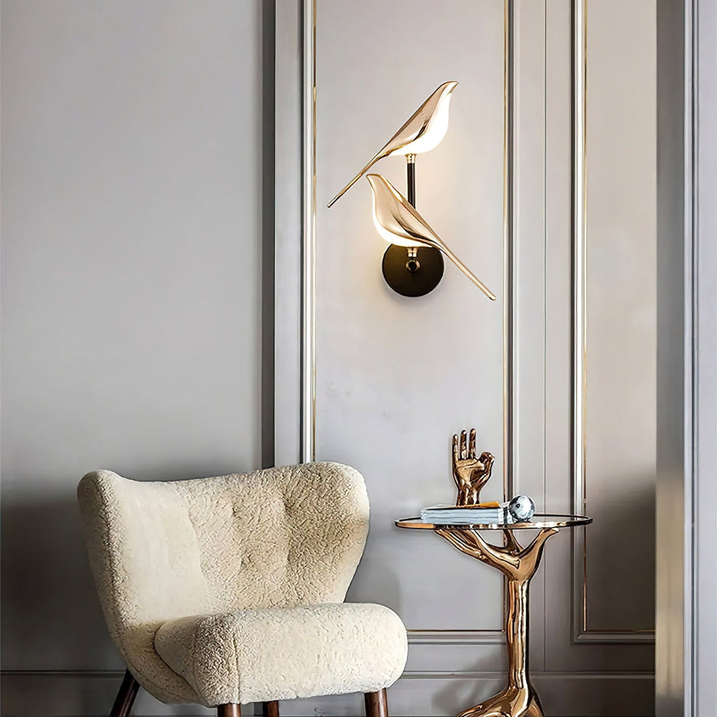 Creative bird-shaped wall lamp by Korewolamp featuring a whimsical design and warm lighting for decorative wall illumination.