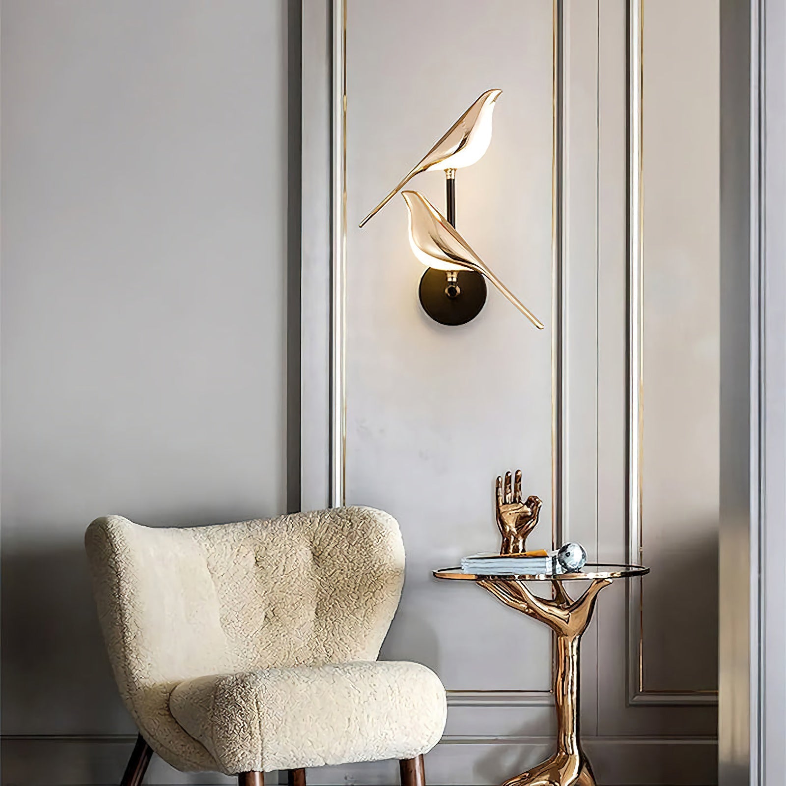 Creative bird-shaped wall lamp by Korewolamp featuring a whimsical design and warm lighting for decorative wall illumination.