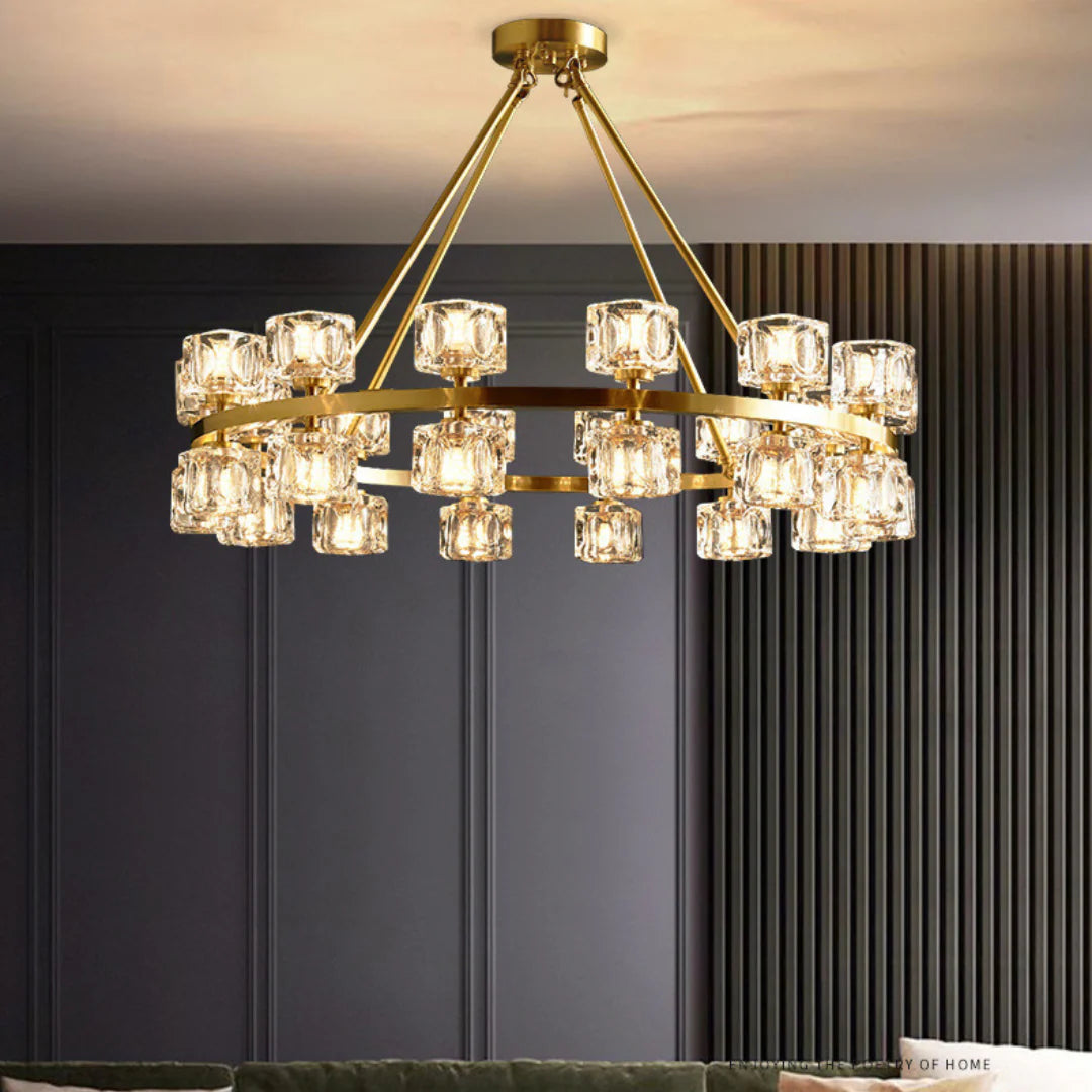 Crystal Cube Gold Chandelier - Nuvé