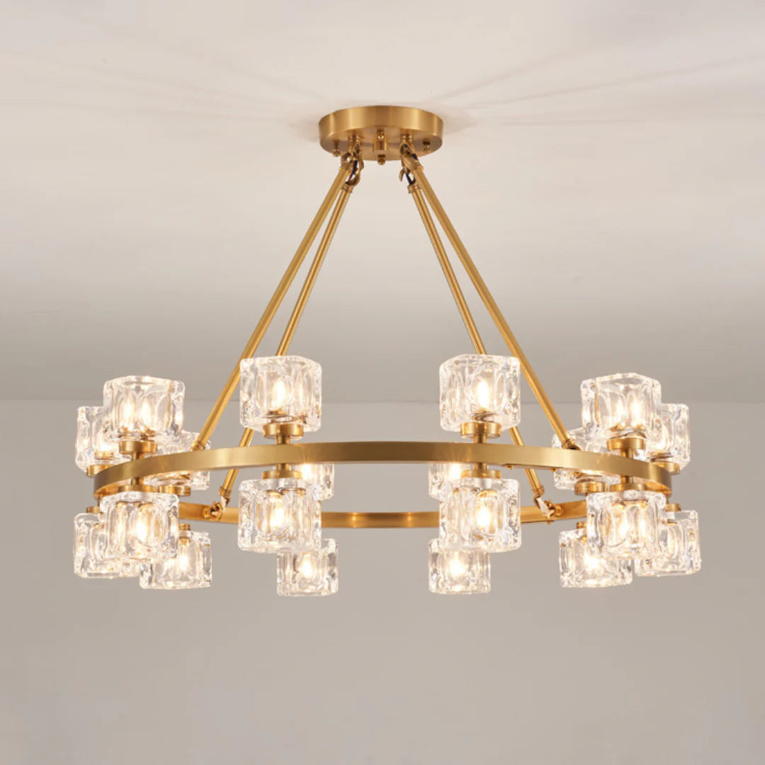 Crystal Cube Gold Chandelier - Nuvé