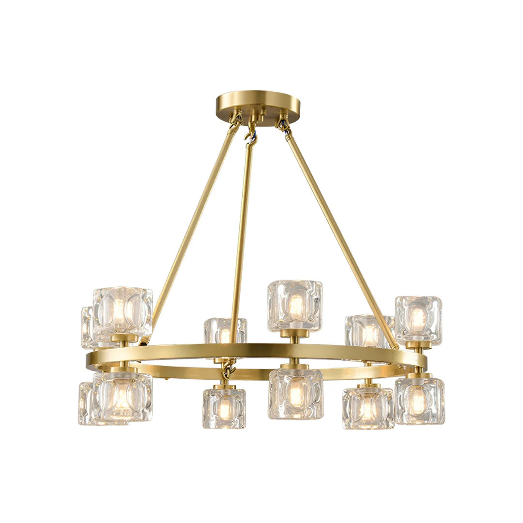 Korewolamp crystal cube gold chandelier with hanging glass cubes and modern design for elegant lighting decor