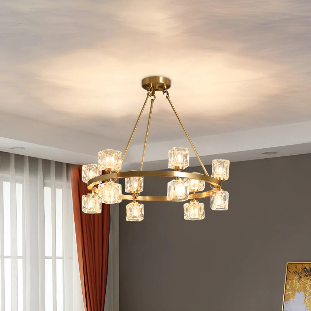 Crystal Cube Gold Chandelier - Nuvé