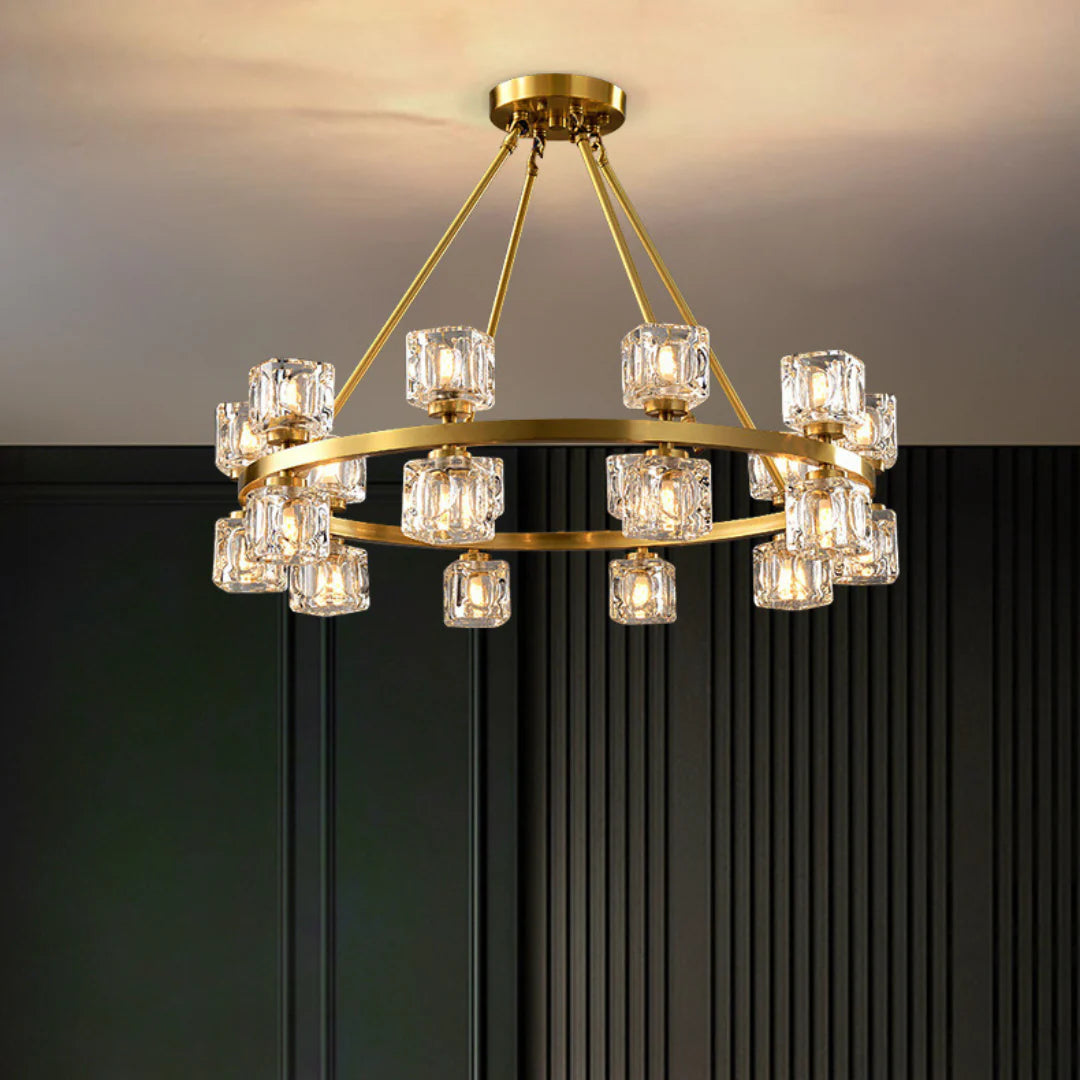 Crystal Cube Gold Chandelier - Nuvé