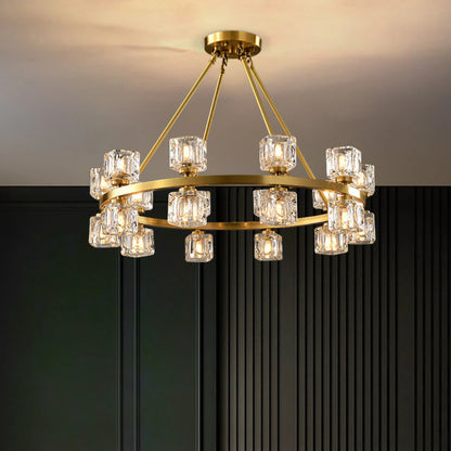 Crystal Cube Gold Chandelier - Nuvé