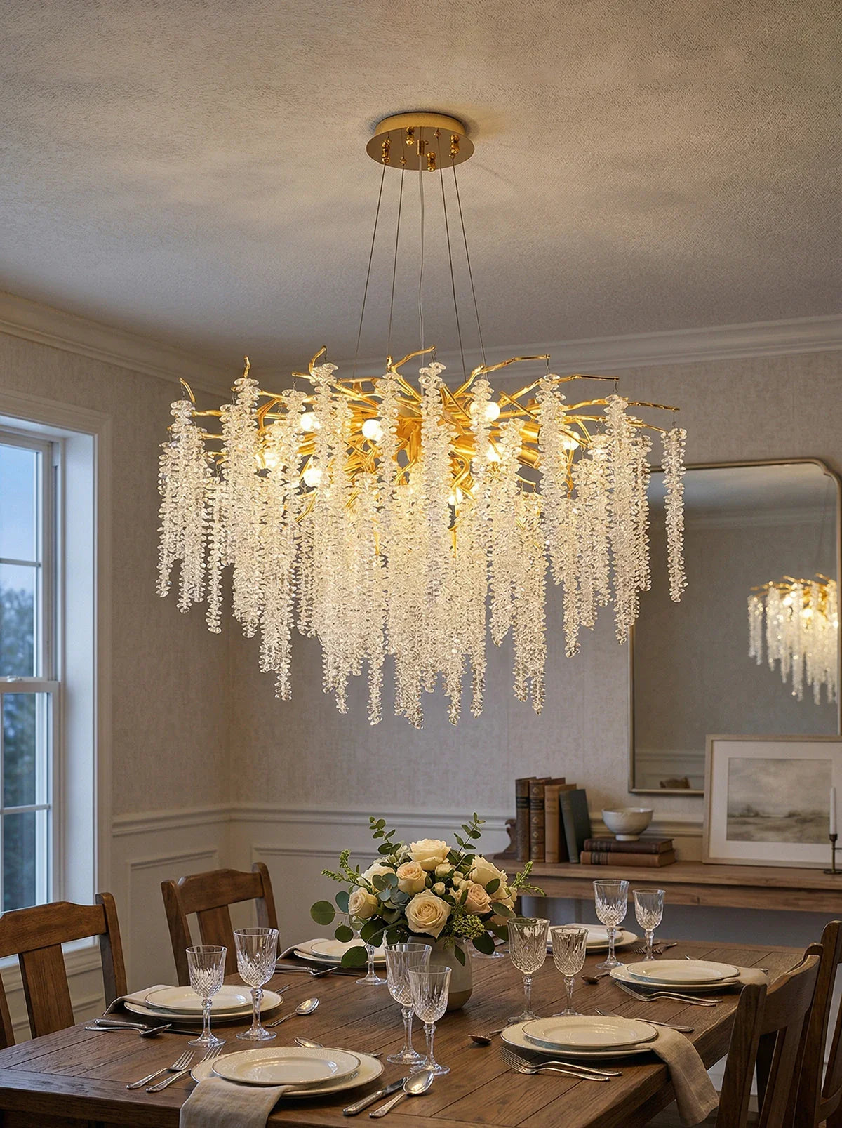 Elegant crystal wicker chandelier by korewolamp featuring intricate glass and wicker design, hanging fixture for stylish interiors.
