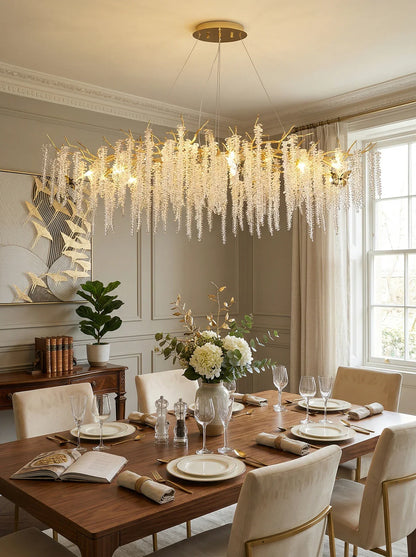 Elegant crystal wicker chandelier by korewolamp featuring intricate glass crystals and woven wicker details for a stylish lighting fixture.