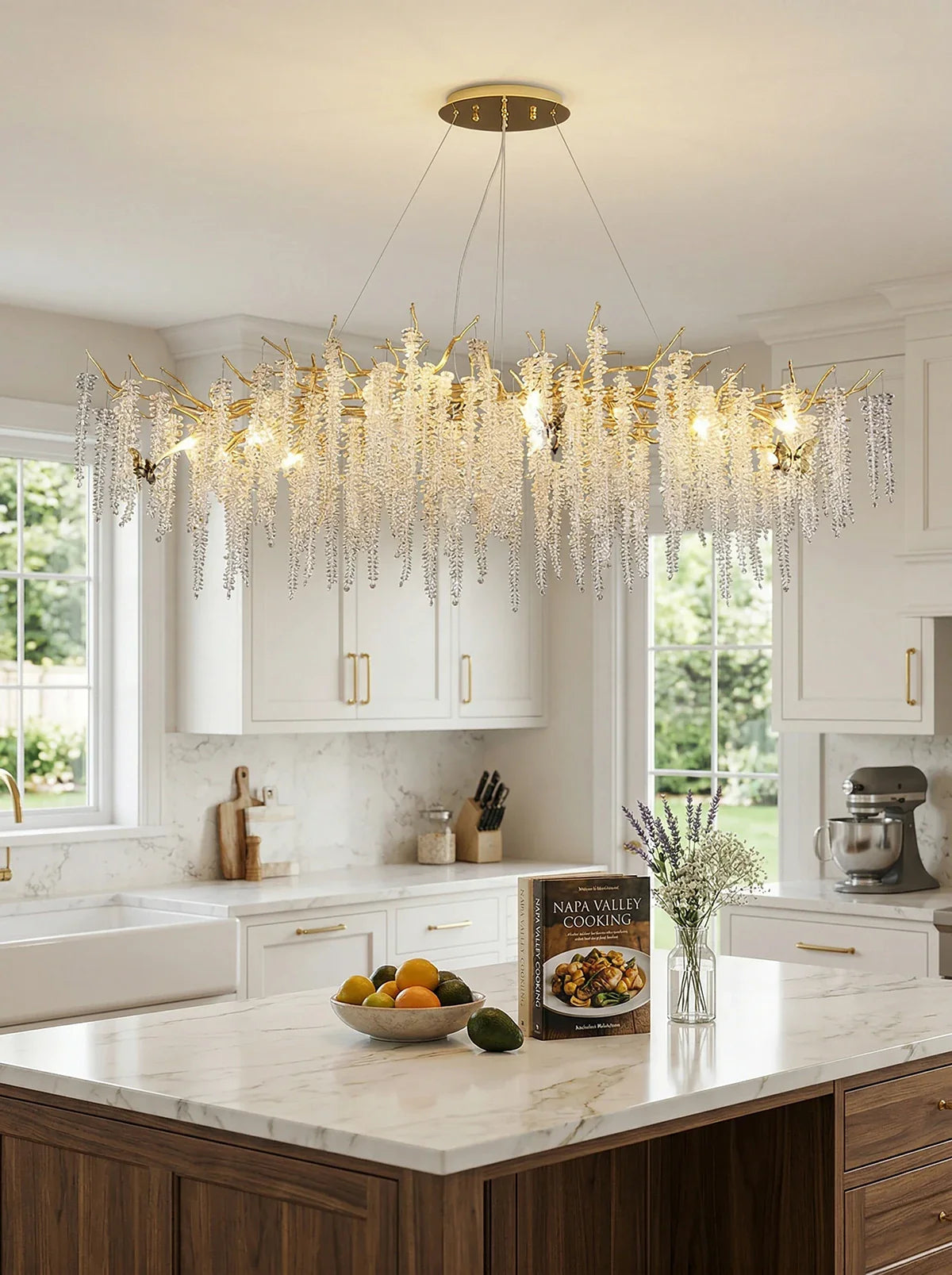Crystal Wicker Chandelier by korewolamp featuring intricate wicker frame and sparkling crystal accents hanging from the ceiling.