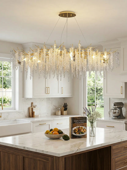 Crystal Wicker Chandelier by korewolamp featuring intricate wicker frame and sparkling crystal accents hanging from the ceiling.