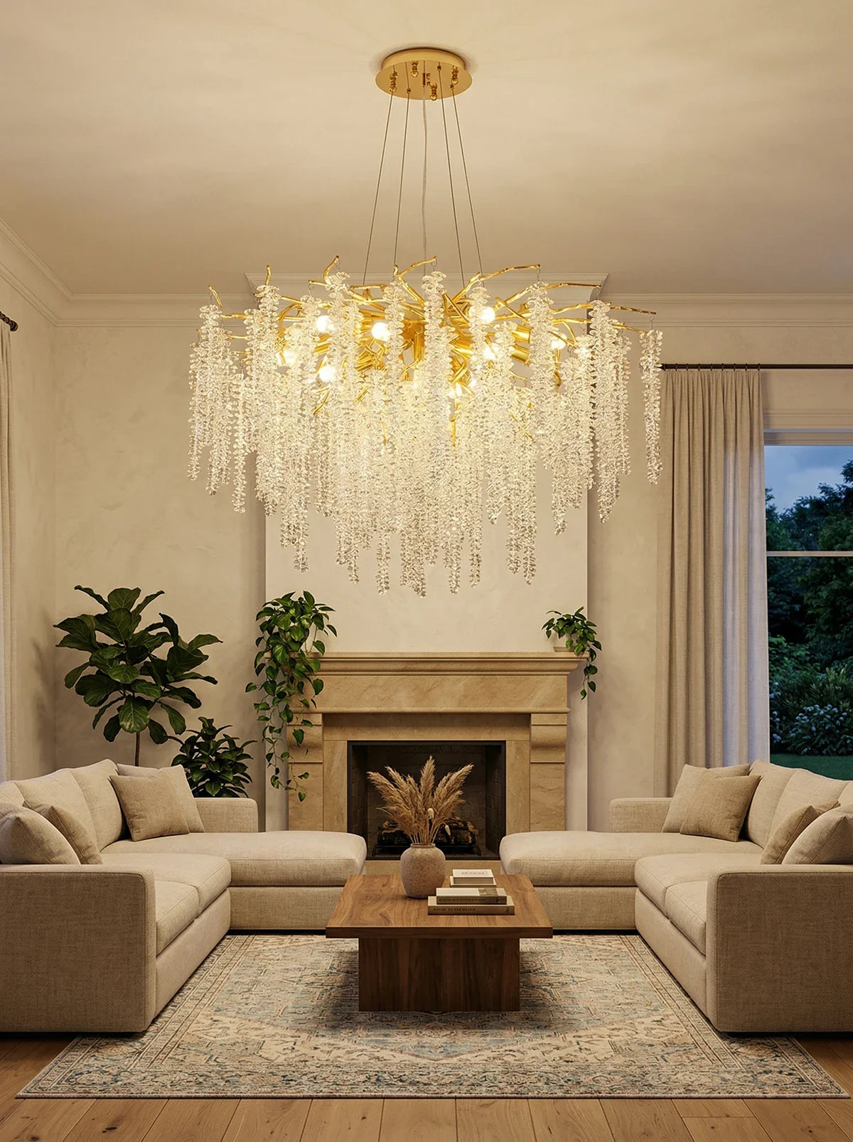 Elegant crystal wicker chandelier by korewolamp featuring intricate glass crystals and woven wicker design for a stylish lighting fixture.