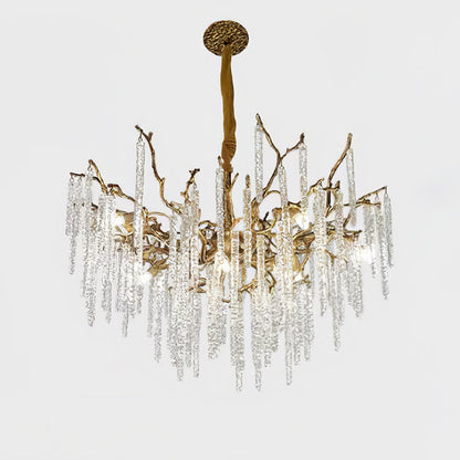 Crystal Icicles Branch Brass Chandelier