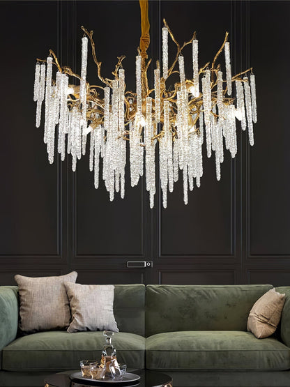 Crystal Icicles Branch Brass Chandelier - Nuvé