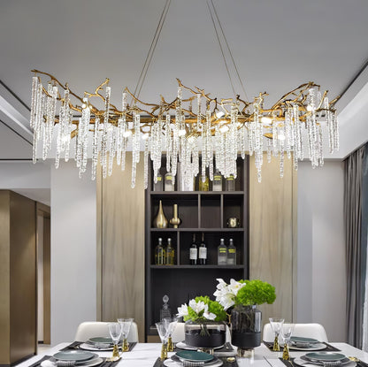 Crystal Icicles Branch Brass Chandelier - Nuvé