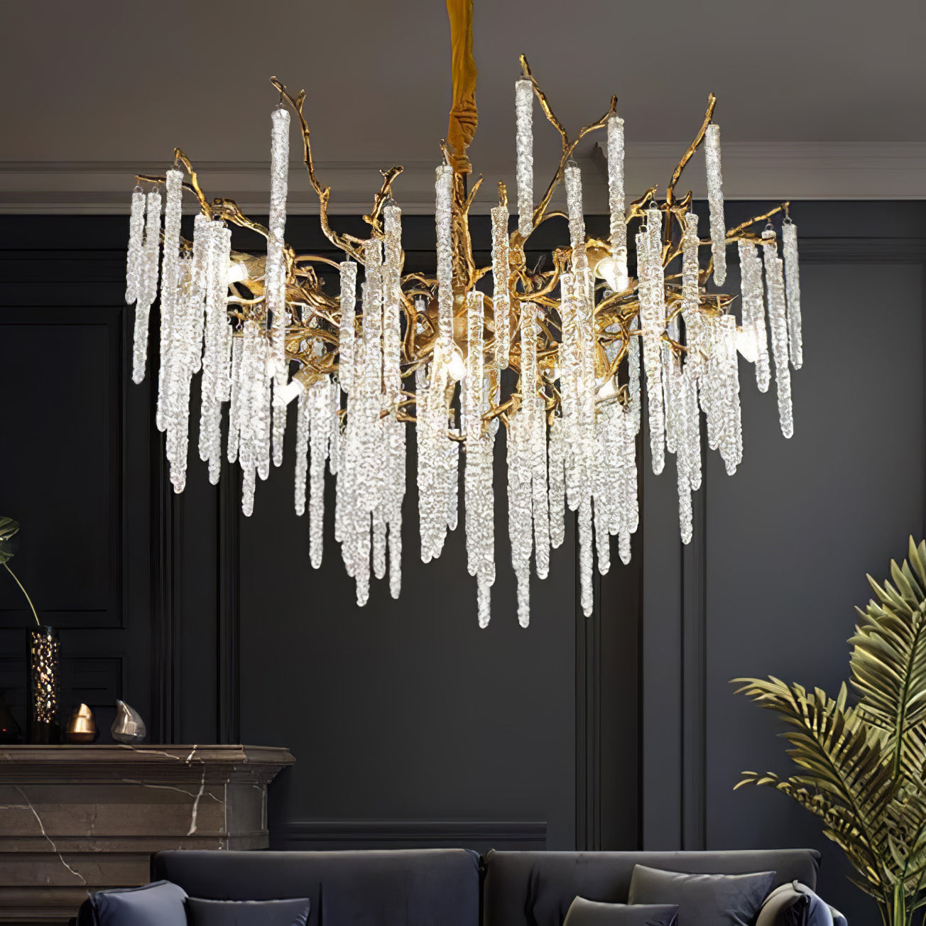 Crystal Icicles Branch Brass Chandelier - Nuvé