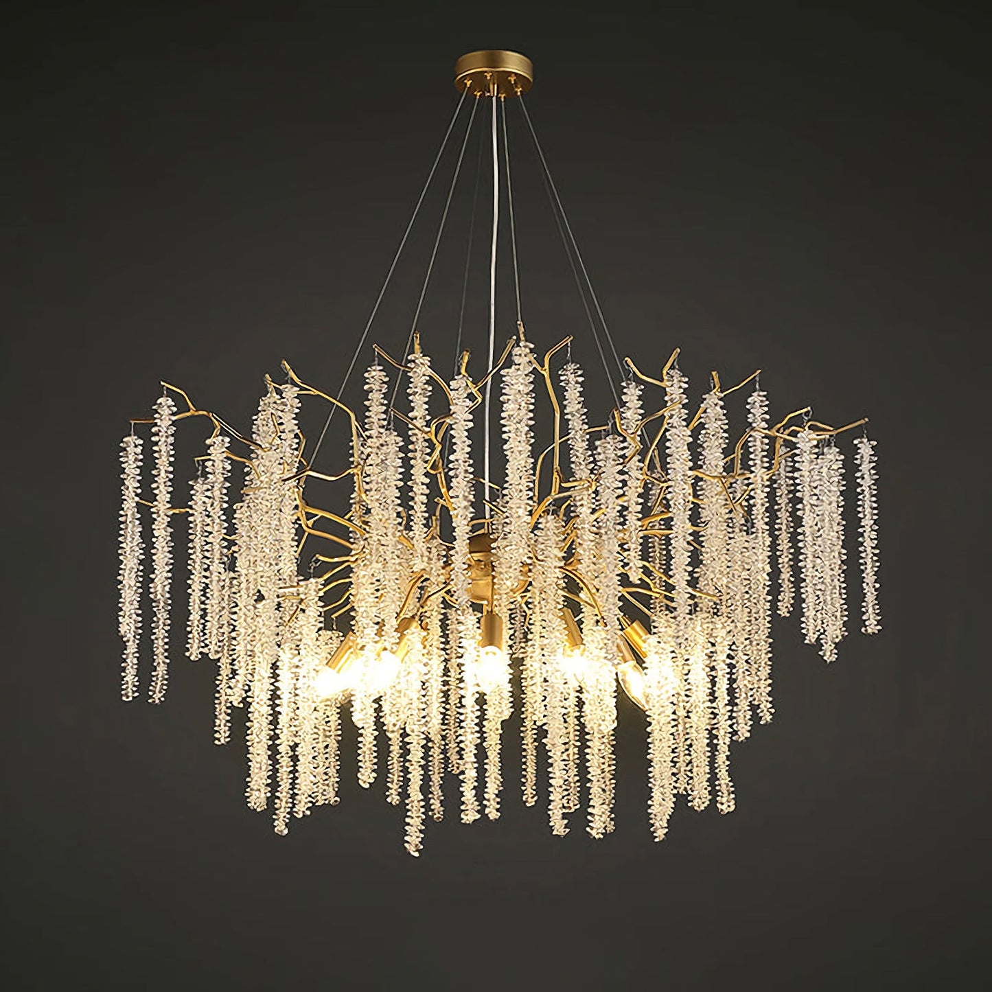 Elegant crystal wicker chandelier by Korewolamp featuring intricate glass crystals and woven wicker design for stylish illumination.