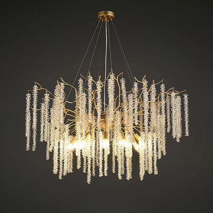 Elegant crystal wicker chandelier by Korewolamp featuring intricate glass crystals and woven wicker design for stylish illumination.
