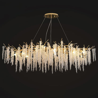 Elegant crystal wicker chandelier by Korewolamp with intricate glass details and a warm ambient glow.