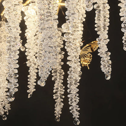 Elegant crystal wicker chandelier by Korewolamp with intricate glass detailing and warm lighting design.