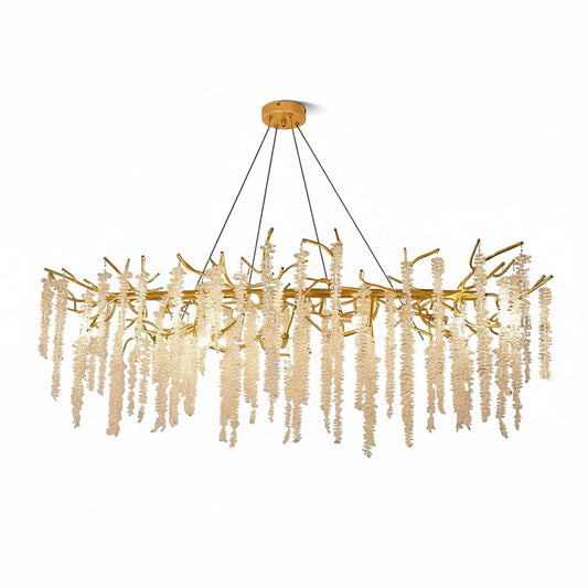 Elegant crystal wicker chandelier by Korewolamp featuring intricate crystal details and woven wicker accents, hanging with a modern design.