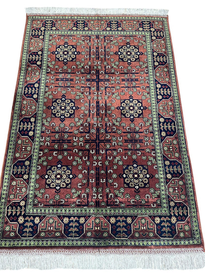 Hand-Knotted Bukharayi Rug – Brown 59” x 40” | Traditional Afghani Wool Rug - Nuvé