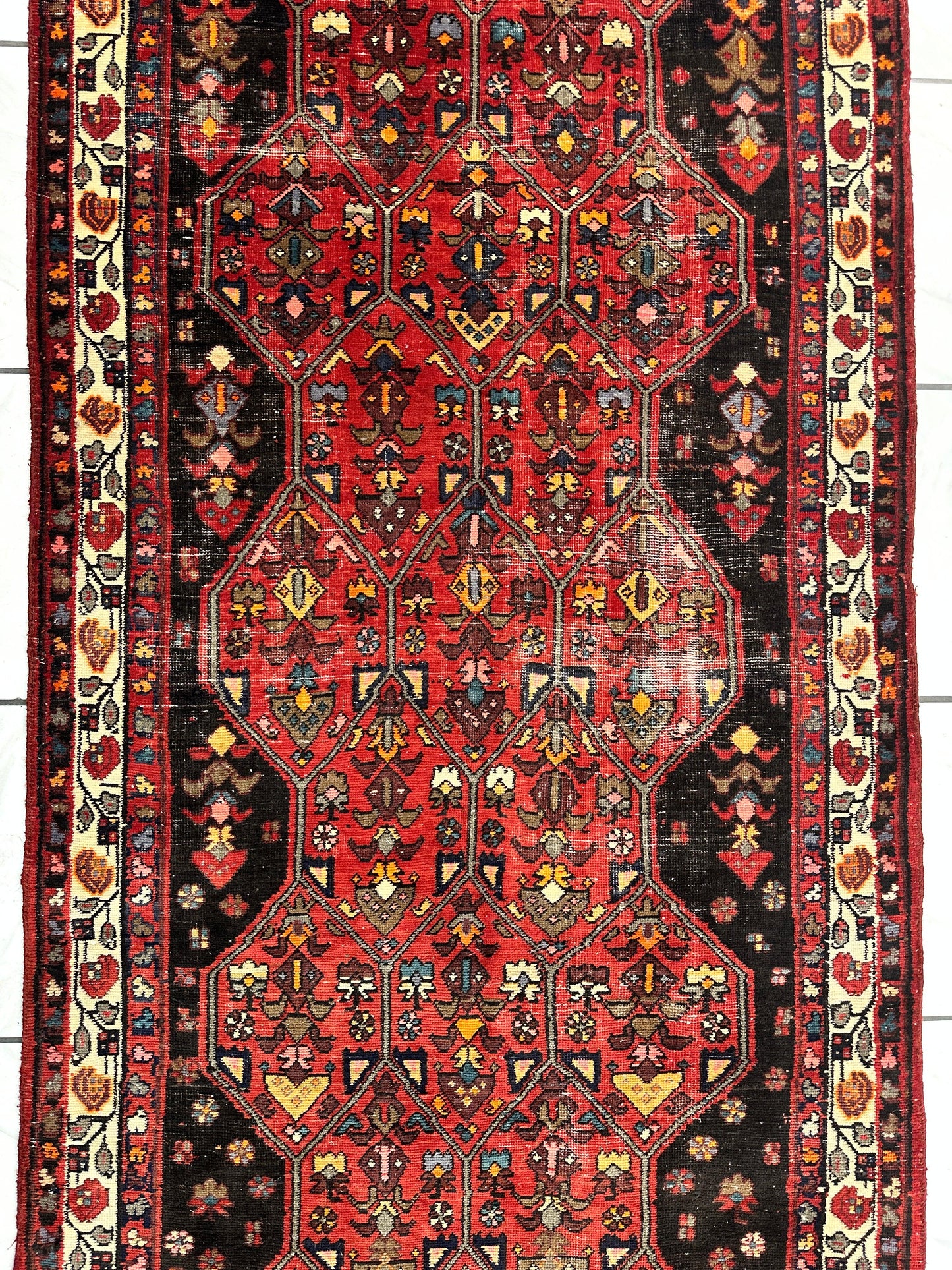 Vintage Persian Hosseinabad Runner Rug - 4’2” x 10’5” - Handwoven Wool, Circa 1950s - Nuvé