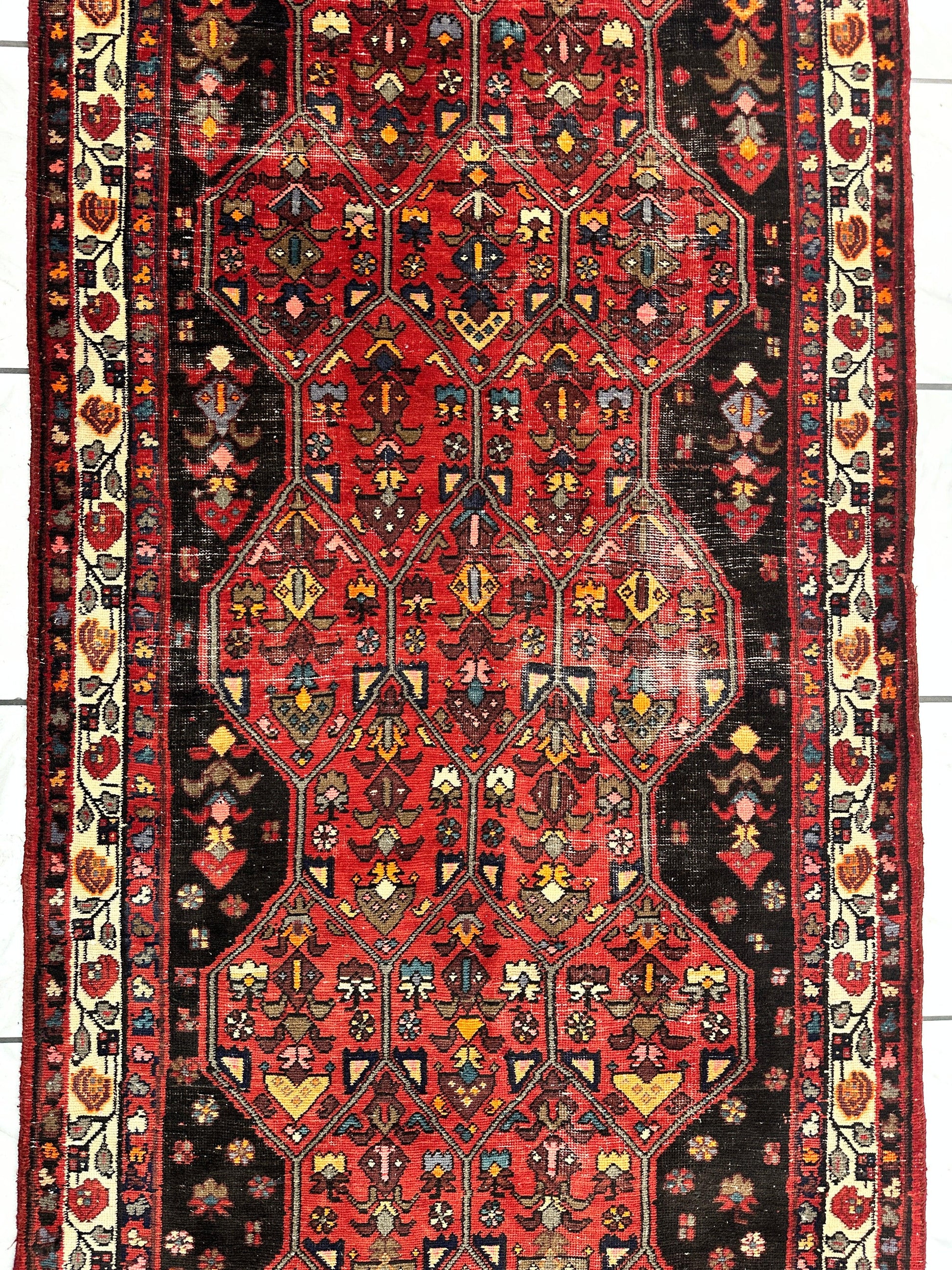 Vintage Persian Hosseinabad Runner Rug - 4’2” x 10’5” - Handwoven Wool, Circa 1950s - Nuvé