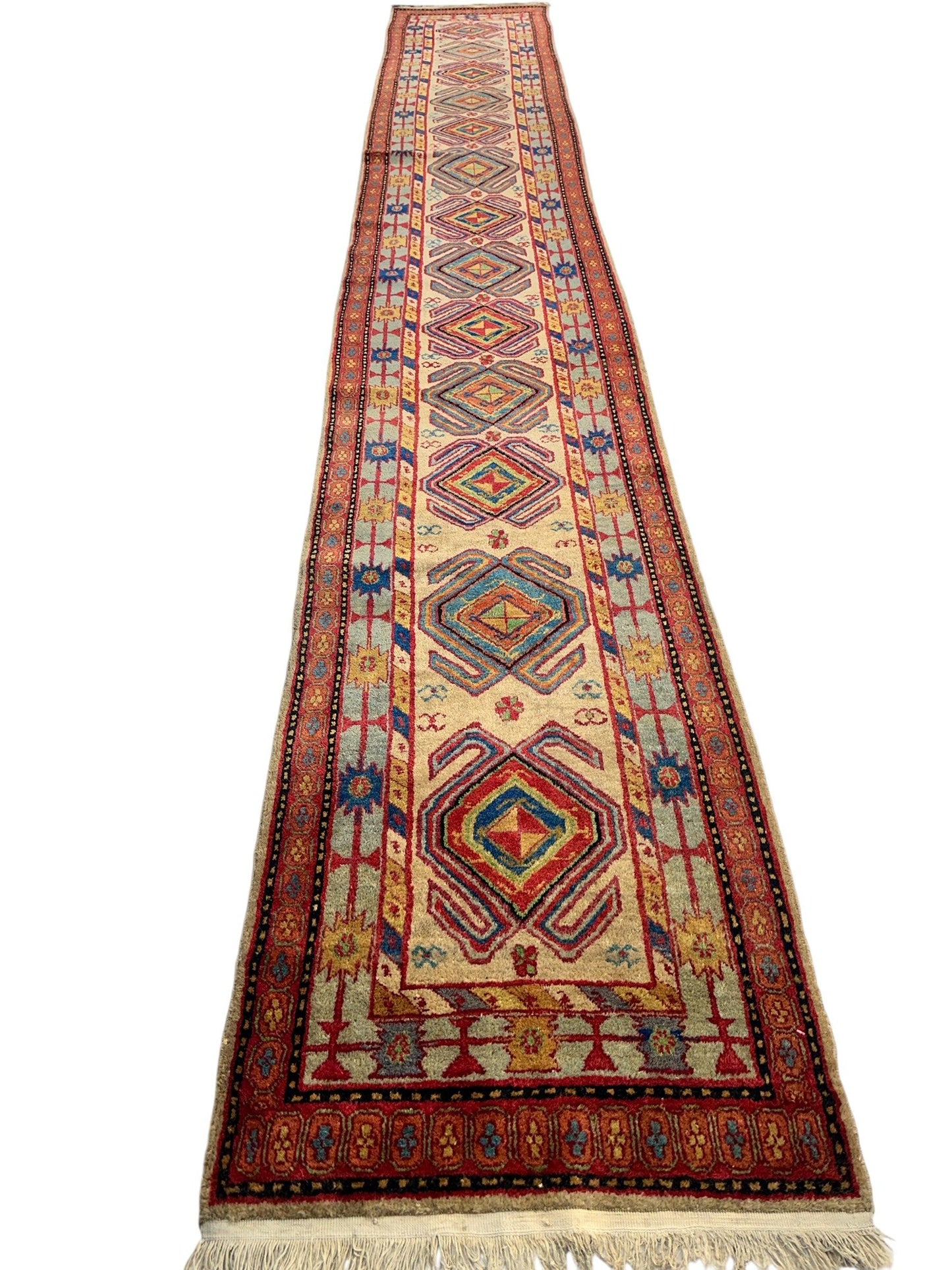 Antique Persian Lambran Runner Rug - 2'5" x 15'7" - Handwoven Wool, Circa 1930s - Nuvé