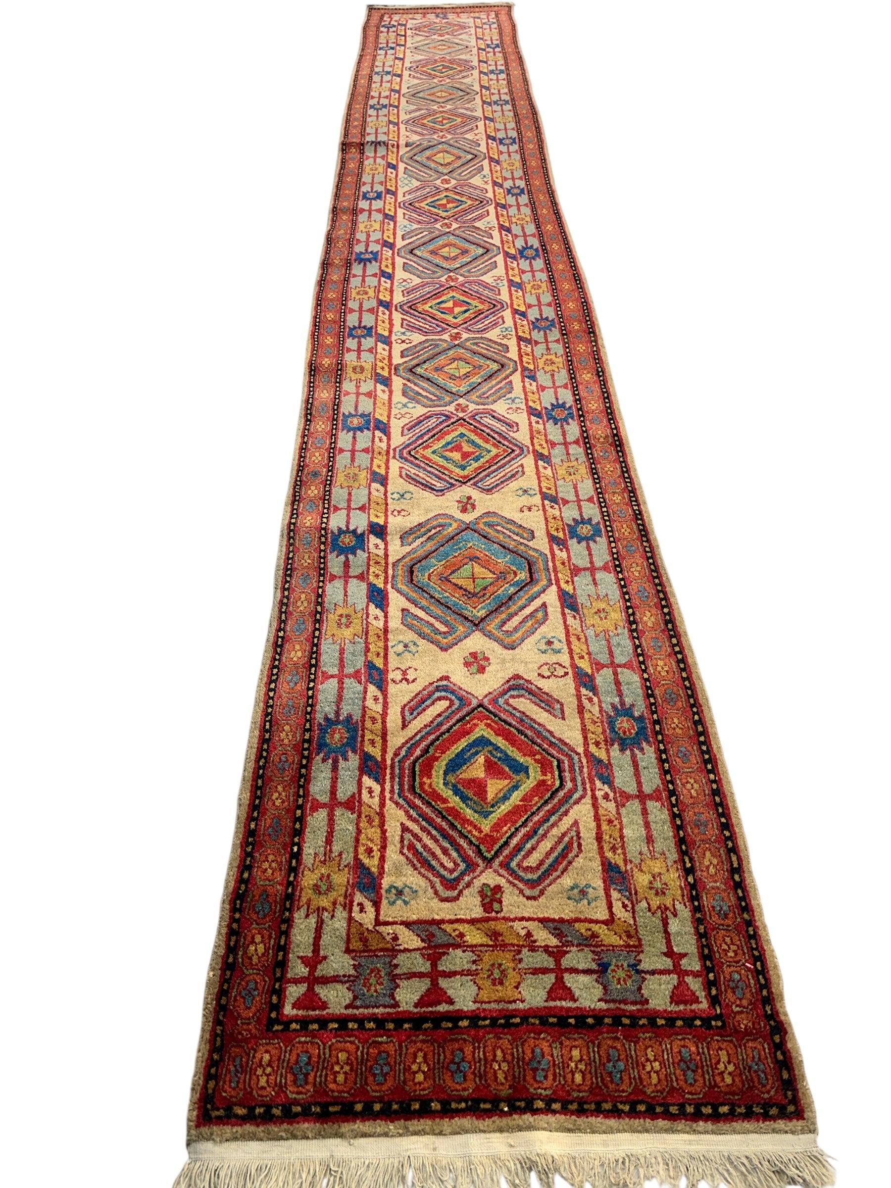 Antique Persian Lambran Runner Rug - 2'5" x 15'7" - Handwoven Wool, Circa 1930s - Nuvé