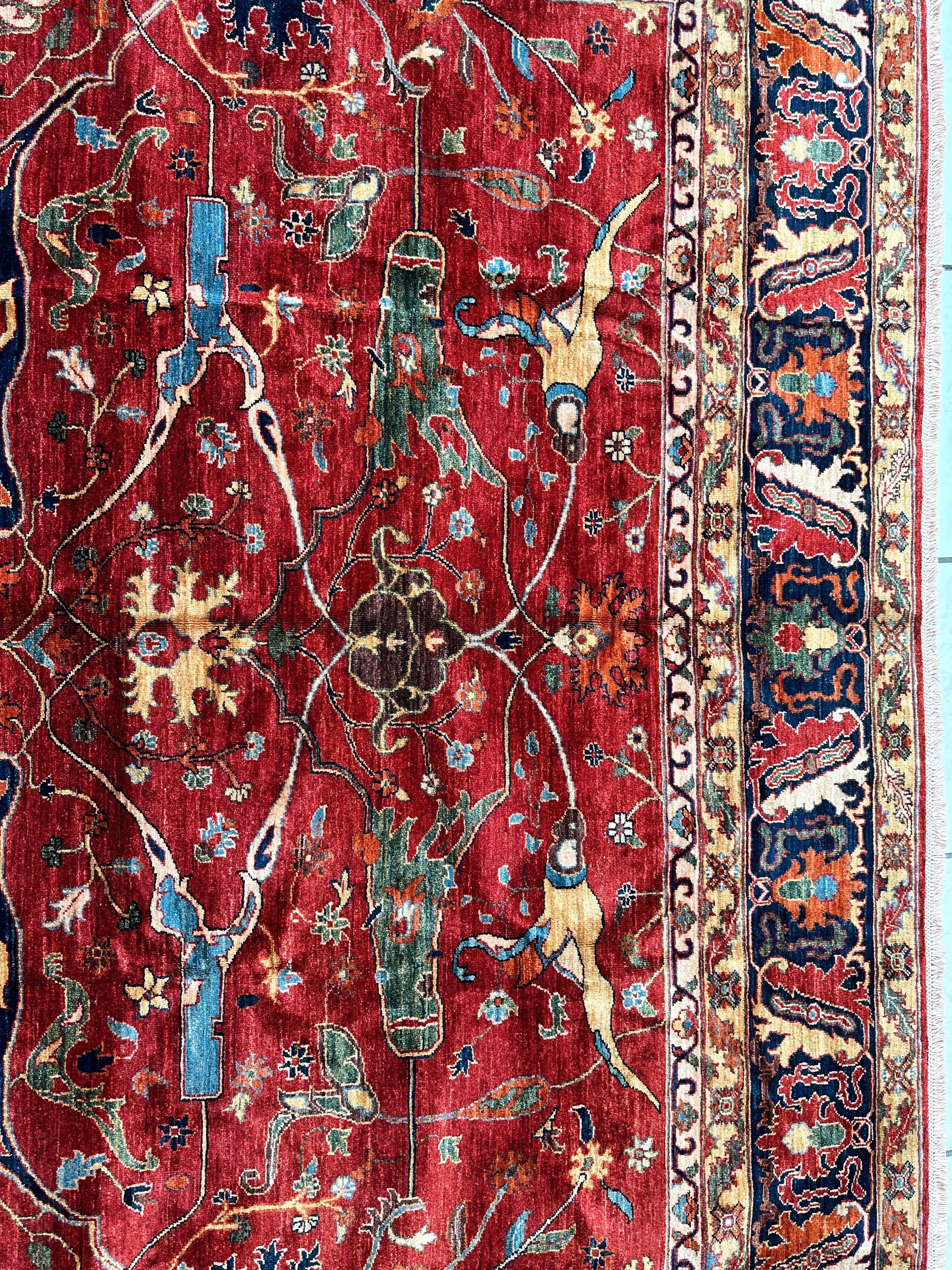 Hand-Knotted Afghani Bidjar Wool Rug – 9’x12’6” – Intricate Geometric & Floral Motifs - Nuvé